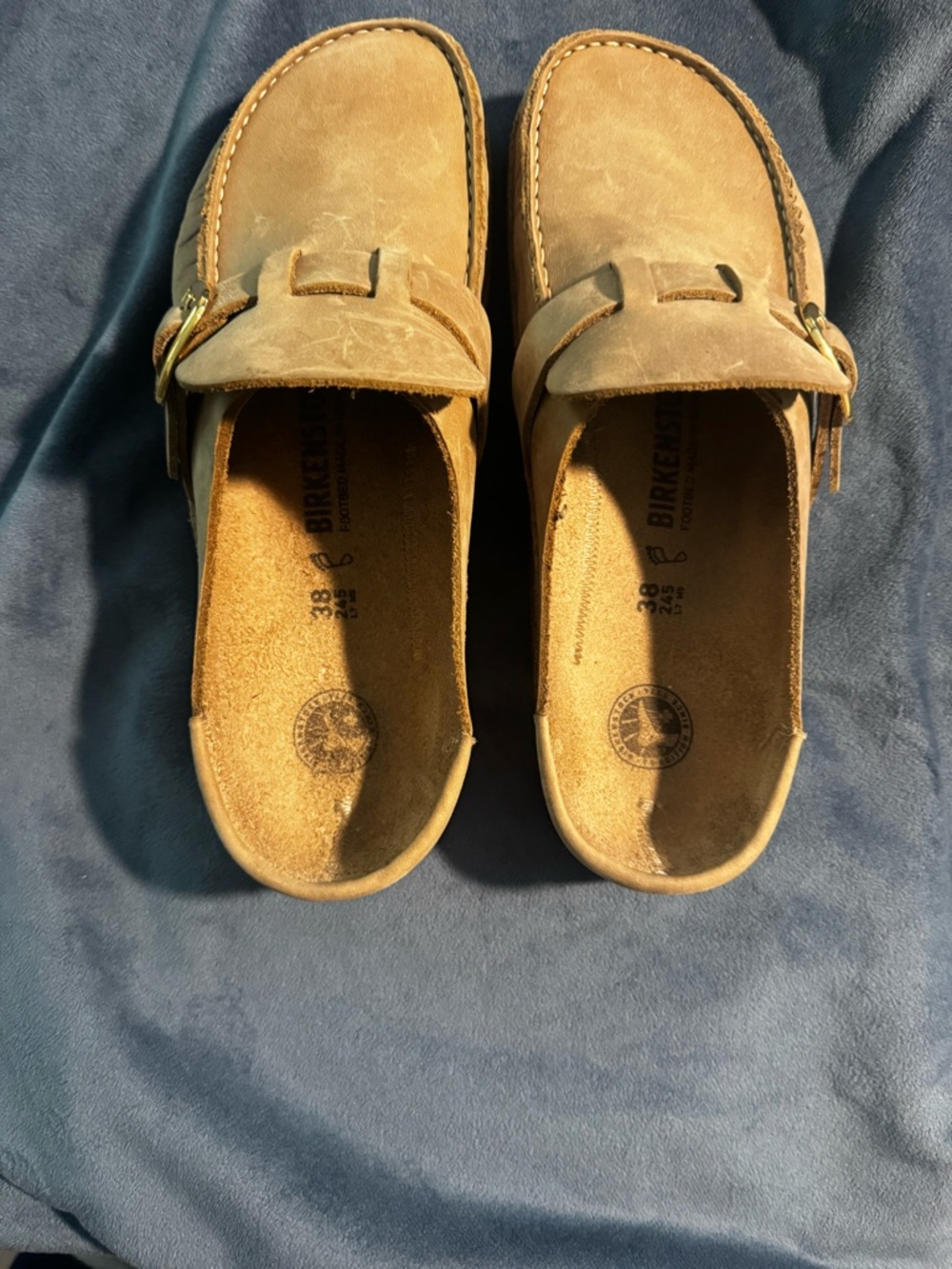 Birkenstock Buckley Tobacco Brown Suede Mule with Gold Buckle - Picture 7 of 10